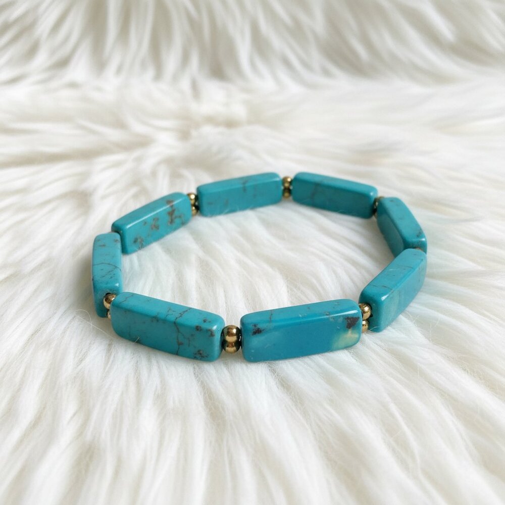 Tagua Bar Bead Stretch Bracelet – Turquoise
